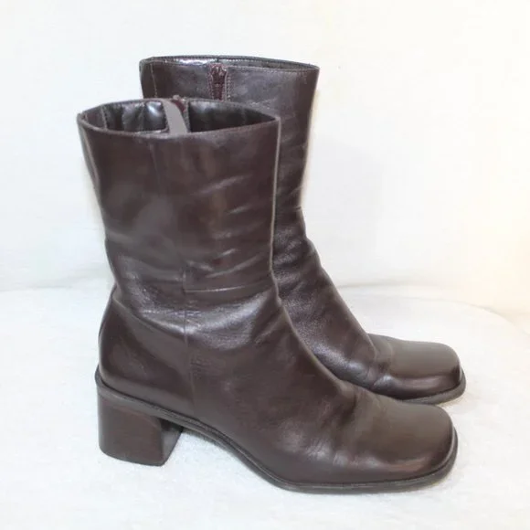 Vtg Enzo Angiolini womens boot size 8.5 brown leather chunky heel square toe 90s - Picture 5 of 12